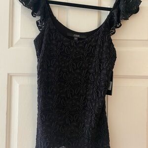 Guess Black Ruffled Cap Sleeve Blouse